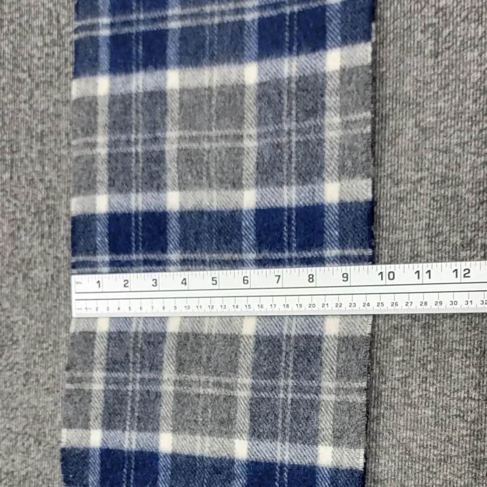 Bronte By Moon Scarf Womens Blue & Gray Plaid Fringed 100% Lambswool